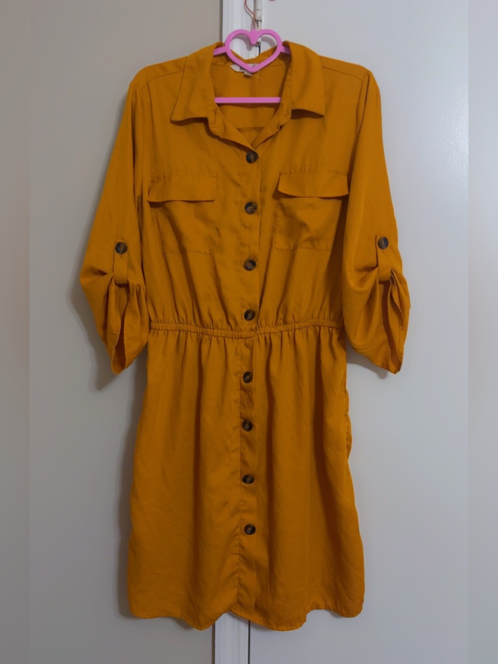 Blush Mustard Button-Front Midi Shirt Dress